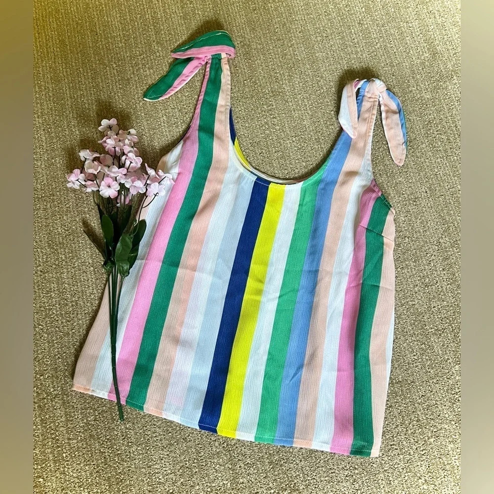 So Rainbow Tie Strap Tank Top - XS